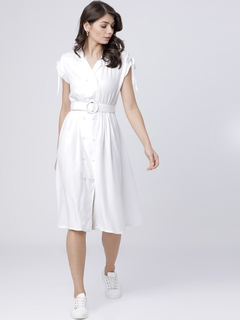

Tokyo Talkies Women Off-White Solid Shirt Dress