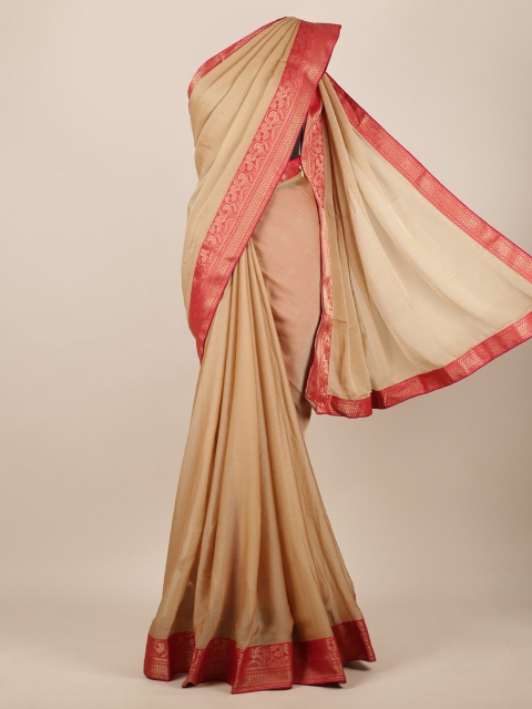 

Pothys Tan Solid Poly Chiffon Saree
