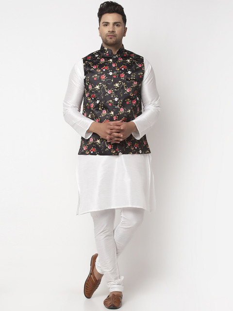 

Benstoke Men White Regular Dupion Silk Kurta with Churidar