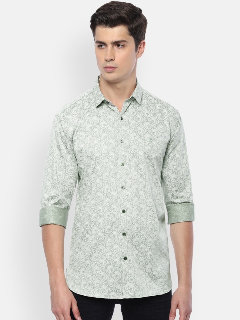 

V Dot Men Green & White Slim Fit Printed Casual Shirt