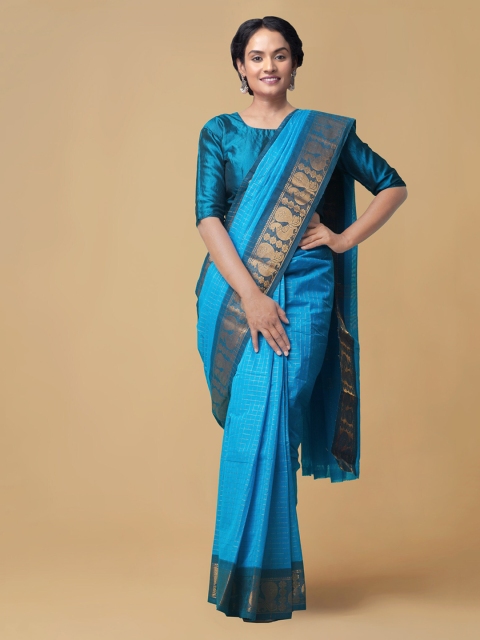 

Unnati Silks Blue Silk Cotton Woven Design Handcrafted Mysore Silk Saree