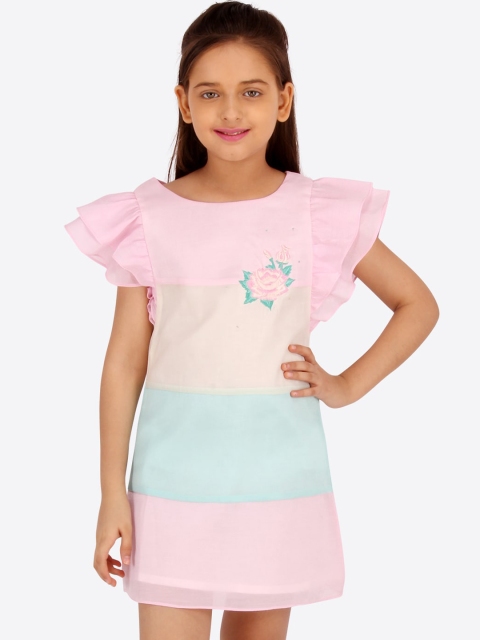 

CUTECUMBER Girls Pink & Green Colourblocked A-Line Dress