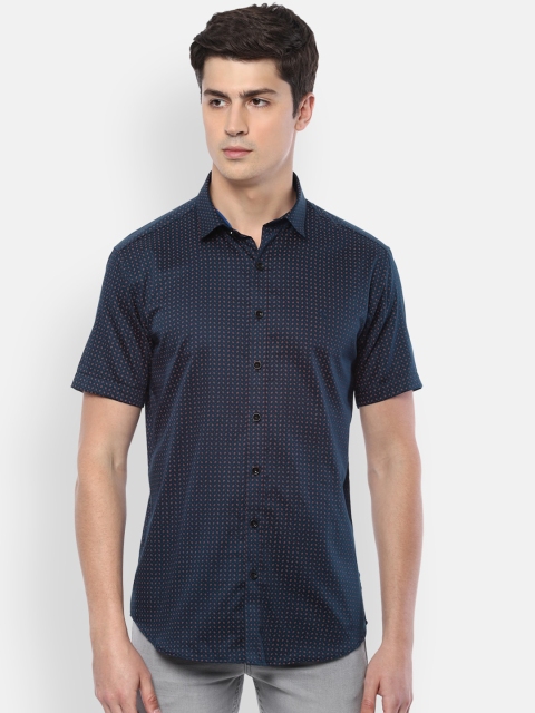 

V Dot Men Navy Blue & Red Slim Fit Printed Casual Shirt