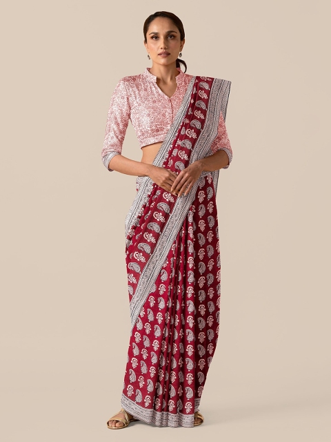 

Taneira Red Pure Cotton Printed Bagh Saree