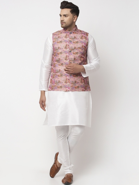 

Benstoke Men White Solid Kurta Set with Nehru Jacket