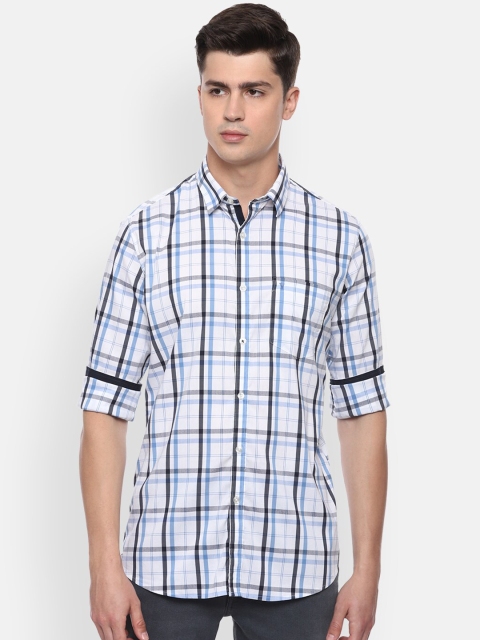 

Van Heusen Sport Men White & Blue Slim Fit Checked Casual Shirt