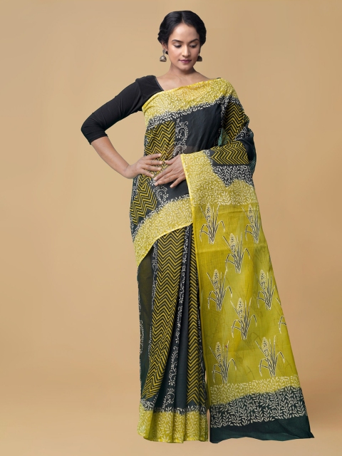 

Unnati Silks Black & Green Organza Printed Kota Saree