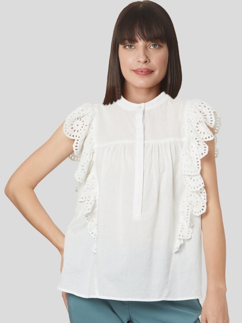

Vero moda White Solid Mandarin Collar Top