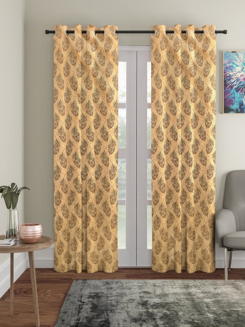 

HOSTA HOMES Beige & Brown Set of 2 Printed Long Door Curtains