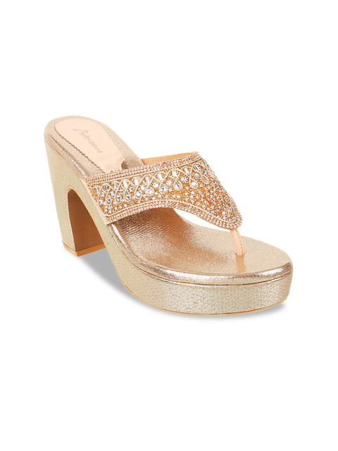 

Metro Women Gold-Toned Embellished Block Heels