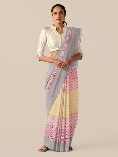 

Taneira Multicoloured Pure Cotton Printed Block Print Saree, Multi