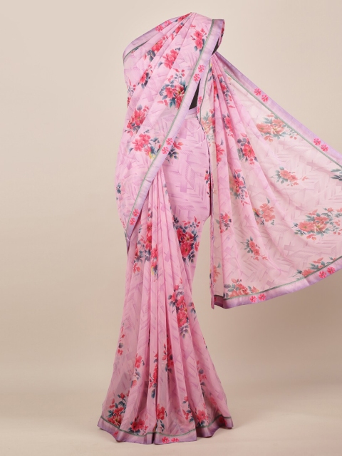 

Pothys Pink Printed Poly Chiffon Saree