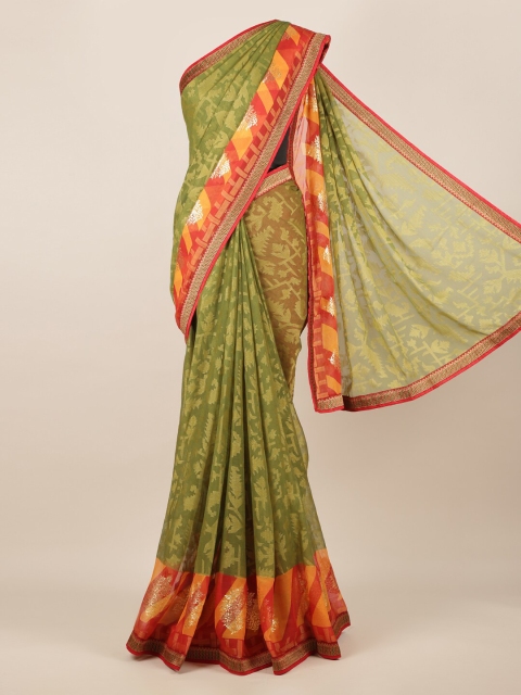 Pothys Green Printed Poly Chiffon Saree