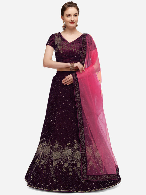 

NAKKASHI Burgundy & Pink Embellished Semi-Stitched Lehenga & Blouse with Dupatta