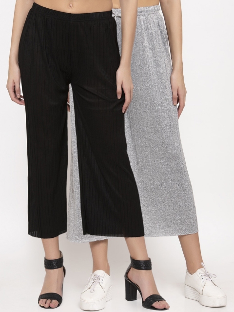 

KLOTTHE Women Pack Of 2 Wide Leg Palazzos, Black
