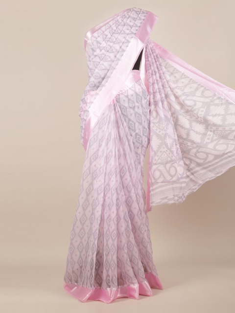 

Pothys Pink & Grey Jute Silk Printed Saree
