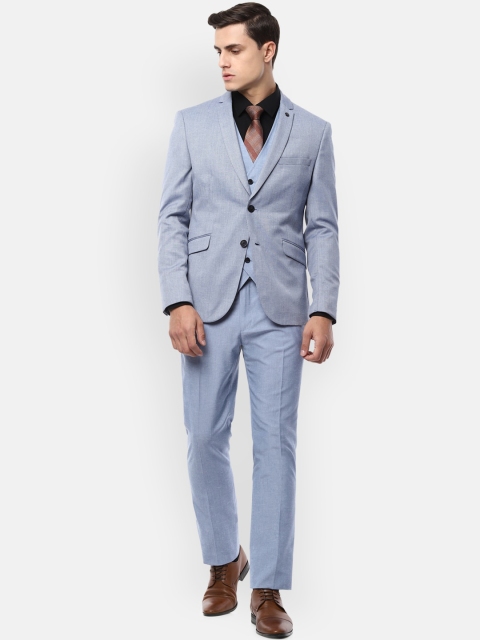 

V Dot Men Blue Self-Design Skinny-Fit Single Breasted 4 Piece Formal Suit