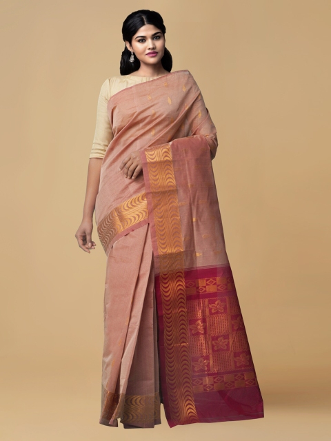 

Unnati Silks Peach-Coloured Pure Cotton Woven Design Venkatgiri Saree