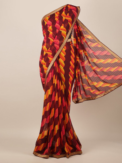 

Pothys Brown & Yellow Poly Chiffon Printed Saree