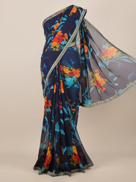 

Pothys Navy Blue Printed Poly Chiffon Saree
