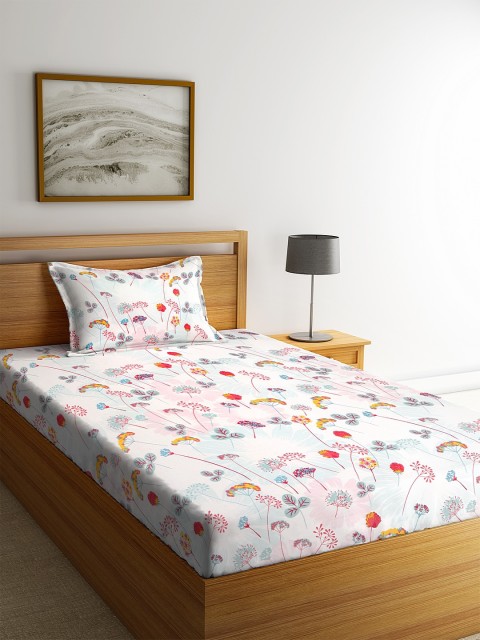 

BOMBAY DYEING White & Orange Floral Cotton 1 Single Bedsheet with 1 Pillow Covers