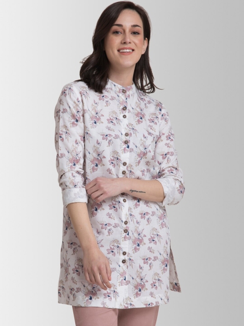 

FableStreet Women White & Pink Floral Printed Tunic