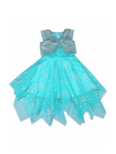 

Doodle Girls Blue & Silver-Coloured Embellished Fit and Flare Dress with Shrug