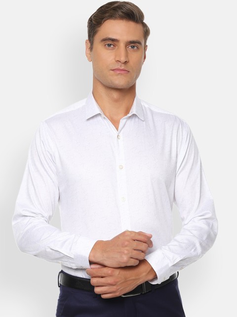 

V Dot Men White Slim Fit Printed Cotton Formal Shirt