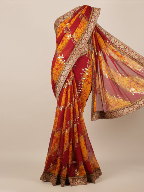 

Pothys Maroon Printed Poly Chiffon Saree