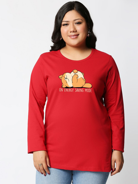 

Bewakoof Women Red Printed Plus Size Round Neck T-shirt