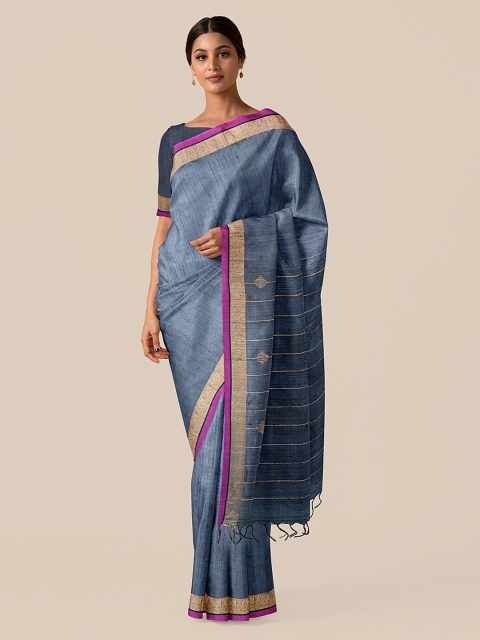 

Taneira Grey Pure Silk Solid Bhagalpuri Saree