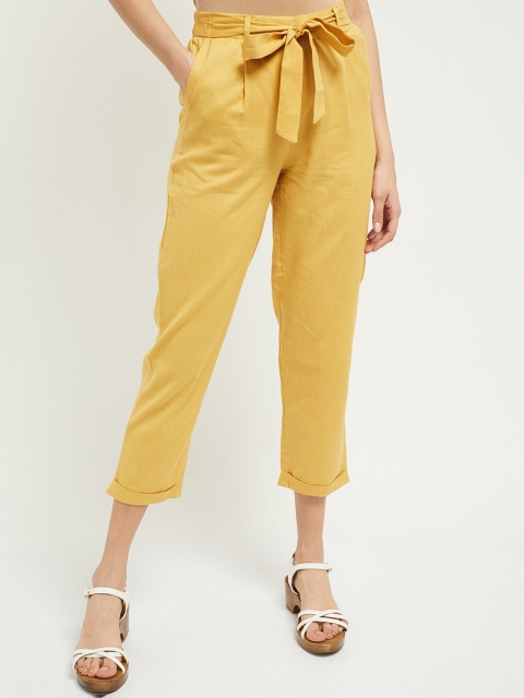

max Women Yellow Regular Fit Solid Peg Trousers
