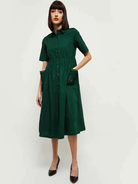 

max Women Green Solid Shirt Dress