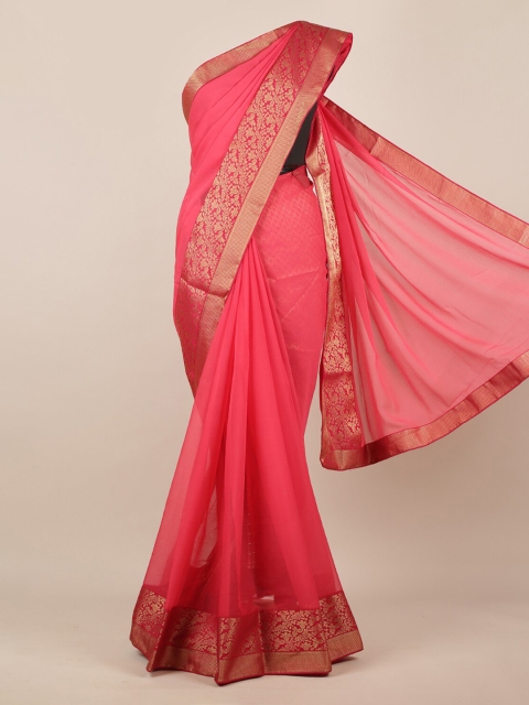

Pothys Pink Solid Poly Chiffon Saree