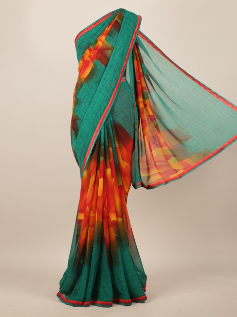 

Pothys Green & Orange Poly Chiffon Printed Saree