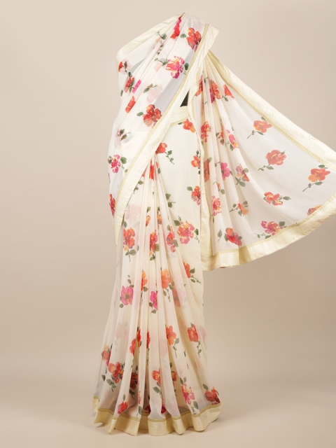 

Pothys Cream-Coloured Printed Poly Chiffon Saree