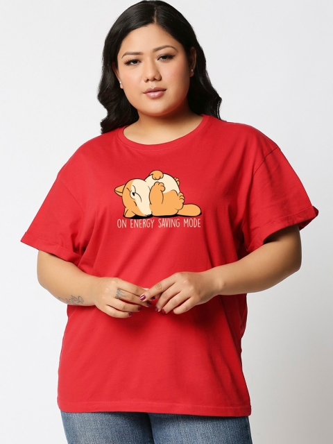 

Bewakoof Women Red Printed Round Neck T-shirt