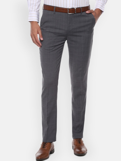 

Louis Philippe Men Grey Slim Fit Checked Formal Trousers