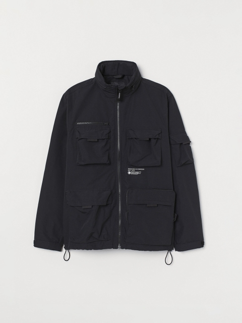 H&M Men Black Solid Stand-Up Collar Jacket