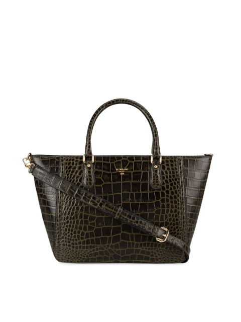 

Da Milano Green Croc Skin Textured Leather Handheld Bag