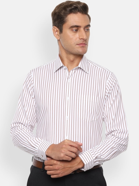 

Van Heusen Men White & Brown Regular Fit Striped Formal Shirt