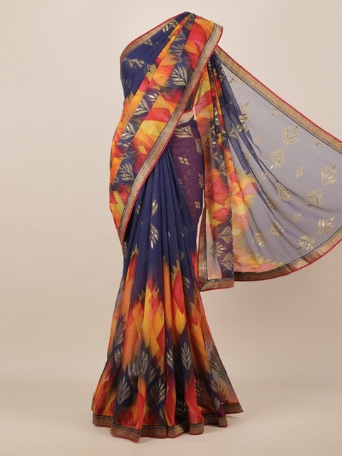 

Pothys Navy Blue & Red Poly Chiffon Printed Saree
