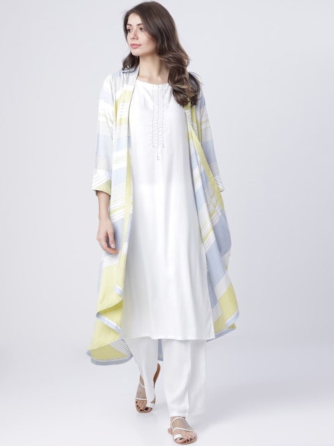 

Vishudh Women Lime Green & White Yoke Design Kurta with Salwar