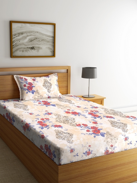 

BOMBAY DYEING Beige & Blue Ethnic Motifs Cotton 1 Single Bedsheet with 1 Pillow Cover