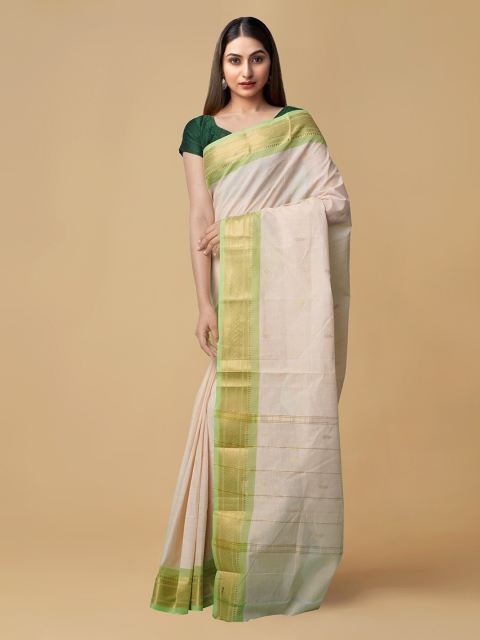 

Unnati Silks Cream-Coloured Pure Cotton Solid Uppada Saree