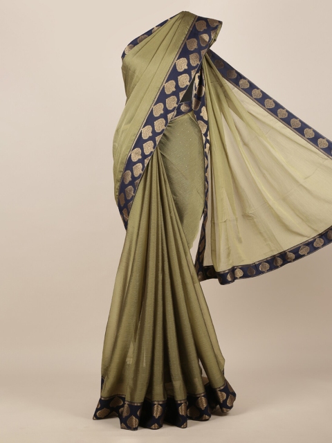 

Pothys Olive Green Solid Poly Chiffon Saree