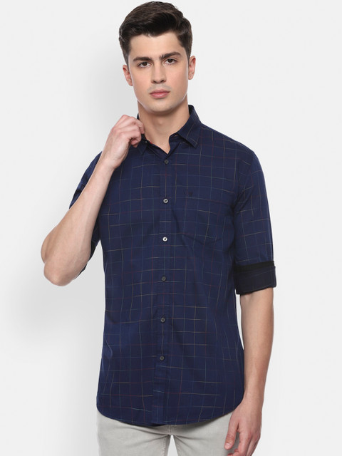 

Van Heusen Sport Men Navy Blue Slim Fit Checked Casual Shirt