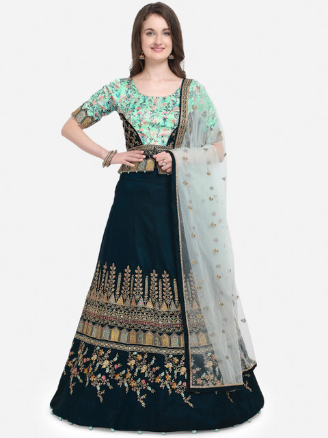 

RIYA Green & Gold-Toned Printed Semi-Stitched Lehenga & Blouse with Dupatta
