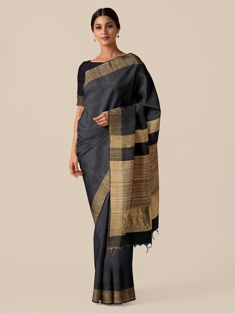

Taneira Black Pure Silk Solid Bhagalpuri Saree
