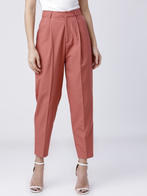 

Tokyo Talkies Women Peach Coloured Regular Fit Solid Peg Trousers